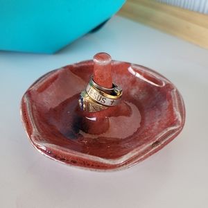 Handmade Red Glaze Ceramic Ring Jewelry Organizer